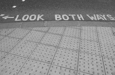 Image showing Black and white Look both ways sign