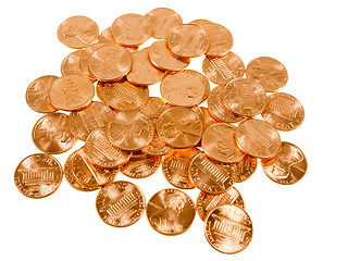 Image showing Retro look Dollar coins 1 cent wheat penny cent