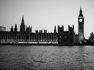 Image showing Black and white Houses of Parliament in London