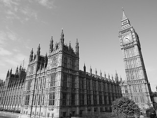 Image showing Black and white Houses of Parliament in London