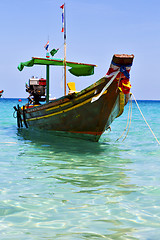 Image showing boat prow asia in the  kho tao bay isle white  beach     