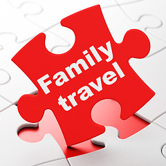 Image showing Travel concept: Family Travel on puzzle background