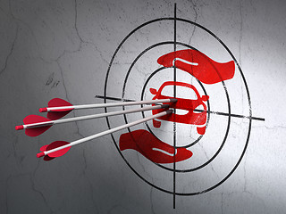 Image showing Insurance concept: arrows in Car And Palm target on wall background