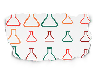 Image showing Science concept: Flask icons on Torn Paper background