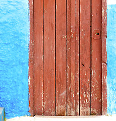 Image showing historical blue  in  antique building door morocco      style af