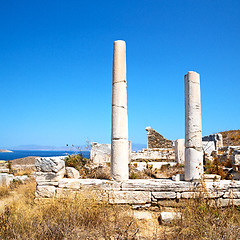 Image showing famous   in delos greece the historycal acropolis and old ruin s