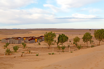 Image showing tent in   of morocco sahara and rock  stone  