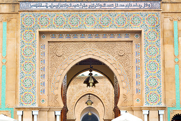 Image showing old door in   africa ancien and wall ornate blue