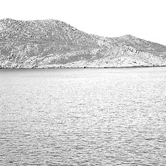 Image showing greece from the boat  islands in mediterranean sea and sky