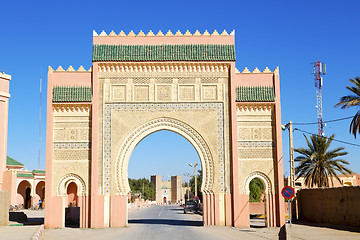 Image showing morocco arch in africa old   street  the blue sky