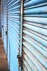 Image showing blue abstract metal in englan london railing steel and backgroun