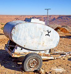 Image showing water tank in morocco   utility pole l weel and arid