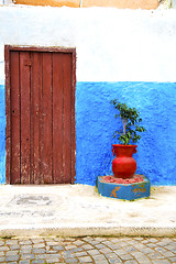 Image showing historical blue  in  antique building      style africa  vase po