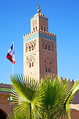 Image showing history in maroc africa  minaret french waving flag