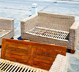 Image showing wicker sofa  in santorini europe greece old restaurant chair and
