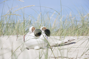 Image showing Piggy bank in the sand dunes