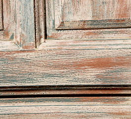 Image showing greece home texture of a brown antique wooden old door in santor