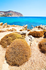 Image showing in greece the mykonos island rock sea and beach blue   sky