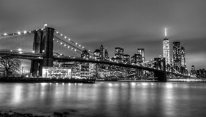 Image showing Brooklyn bridge at dusk, New York City.