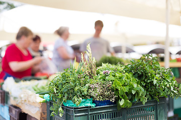 Image showing Farmers\' market stall.