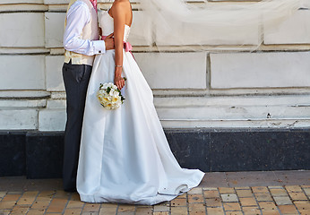 Image showing Elegant bride and groom posing together 