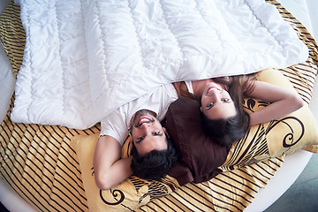 Image showing couple relax and have fun in bed