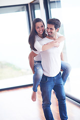 Image showing happy young romantic couple have fun and  relax at home