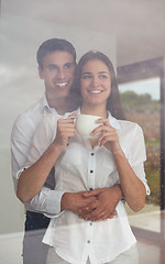 Image showing relaxet young couple drink first morning coffee