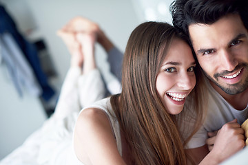 Image showing couple relax and have fun in bed