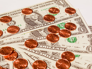 Image showing Retro look Dollar coins and notes