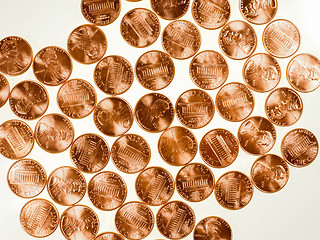 Image showing Retro look Dollar coins 1 cent wheat penny cent