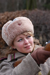 Image showing Soviet girl-soldier.WWII reenacting