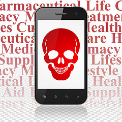 Image showing Healthcare concept: Smartphone with Scull on display