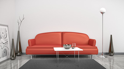 Image showing red sofa in a white room