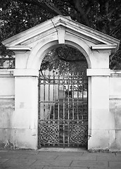 Image showing Black and white Old gate