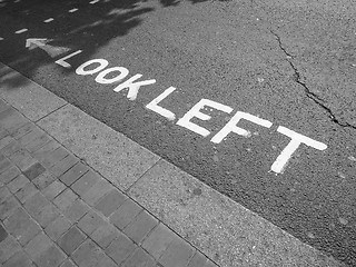 Image showing Black and white Look Left sign