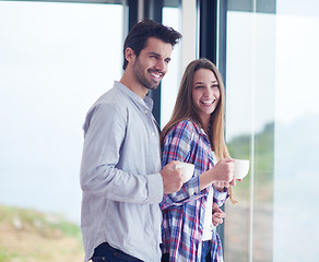 Image showing relaxet young couple drink first morning coffee