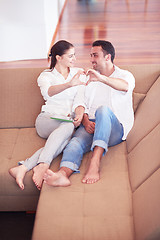 Image showing happy young romantic couple have fun and  relax at home
