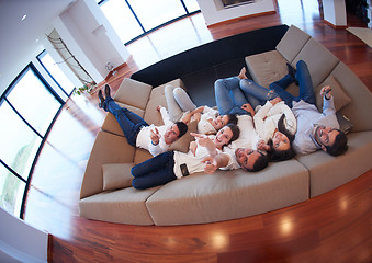 Image showing friends group get relaxed at home