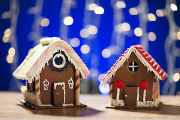 Image showing closeup of beautiful gingerbread houses at home