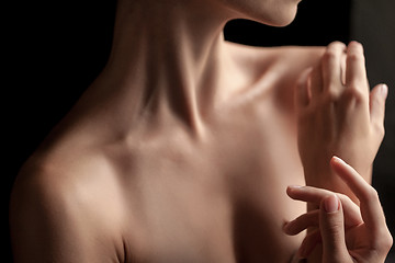Image showing The close-up of a young woman\'s neck