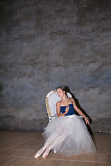 Image showing The beautiful ballerina posing in long white skirt 