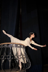 Image showing The beautiful ballerina posing in long white dress