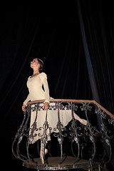 Image showing The beautiful ballerina posing in long white dress