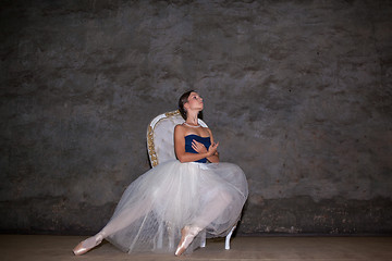 Image showing The beautiful ballerina posing in long white skirt 