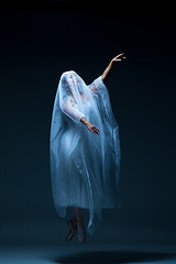 Image showing Portrait of the ballerina on blue background