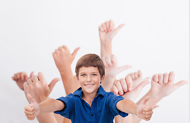 Image showing hands of teenagers showing okay sign on white 