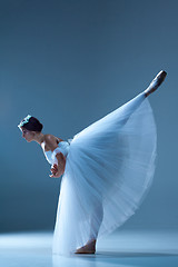 Image showing Portrait of the ballerina on blue background