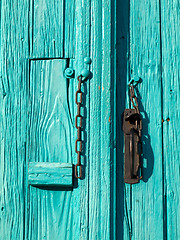 Image showing Turquoise entrance door