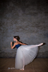 Image showing The beautiful ballerina posing in long white skirt 